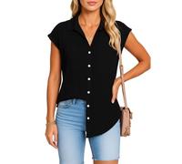 Women's Summer Lightweight Linen Button Down Shirt Short Sleeve Casual Loose Fit Asymmetrical Hem Blouse Top for Vacation Beach Daily Wear Yellow Trendy