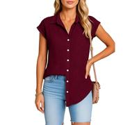 Women's Summer Lightweight Linen Button Down Shirt Short Sleeve Casual Loose Fit Asymmetrical Hem Blouse Top for Vacation Beach Daily Wear Yellow Trendy