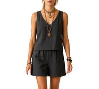 Women's Summer Linen Two Piece Set Sleeveless V Neck Tank Top and Shorts Casual Loose Fit Beach Vacation Outfit Light Pink Loungewear