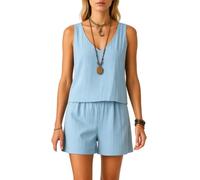 Women's Summer Linen Two Piece Set Sleeveless V Neck Tank Top and Shorts Casual Loose Fit Beach Vacation Outfit Light Pink Loungewear