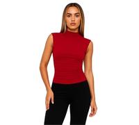 Women's Summer Mock Neck Sleeveless Top Ruched Side Slim Fit Basic Tank Top Casual Solid Color Bodycon tee for Daily Wear and Party Fashion