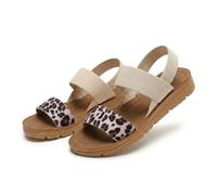 Women's Summer Orthopedic Flat Sandals, Breathable Open-Toe Elastic Ankle Strap Slingback, Comfortable Casual Walking Shoes for Beach, Vacation, Party, Outdoor & Work (Beige with Leopard Print,41)