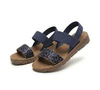 Women's Summer Orthopedic Flat Sandals, Breathable Open-Toe Elastic Ankle Strap Slingback, Comfortable Casual Walking Shoes for Beach, Vacation, Party, Outdoor & Work (Blue with Leopard Print,45)