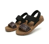 Women's Summer Orthopedic Flat Sandals, Breathable Open-Toe Elastic Ankle Strap Slingback, Comfortable Casual Walking Shoes for Beach, Vacation, Party, Outdoor & Work (Black with Leopard Print,45)