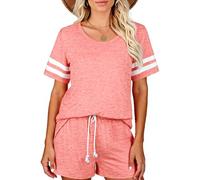Women's Summer Pajama Sets Short Sleeve Striped T Shirt and Shorts Two Piece Lounge Wear Casual Sleepwear Outfits Soft Breathable Home Suit