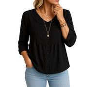 Women's Summer Peter Pan Collar Linen Cotton Blend Button Down Shirt Long Sleeve Loose Fit Casual Solid Color Blouse Top for Work Daily Wear