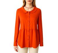Women's Summer Peter Pan Collar Linen Cotton Blend Button Down Shirt Long Sleeve Loose Fit Casual Solid Color Blouse Top for Work Daily Wear