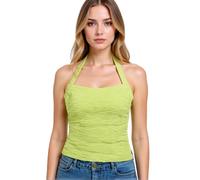 Women's Summer Pink Halter Top Crinkle Texture Sleeveless Crop Tank Top Tie Back Beach Vacation Casual Sexy Fitted Blouse for Girls Ladies