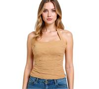 Women's Summer Pink Halter Top Crinkle Texture Sleeveless Crop Tank Top Tie Back Beach Vacation Casual Sexy Fitted Blouse for Girls Ladies