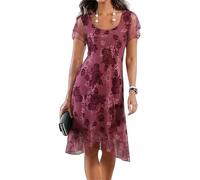 Women's Summer Print Mini Dress Short Sleeves Round Neck Elegant Floral Lace Casual A-Line Swing Beach Vacation Sundress (Red,M)