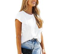 Women's Summer Ribbed Knit Top with Ruffle Sleeves Casual Short Sleeve Crew Neck Blouse Trendy TikTok Fashion Shirt for Ladies Girls White Color