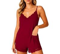 Women's Summer Sexy Lace Trim Camisole Shorts Pajama Set V Neck Spaghetti Strap Sleepwear Two Piece Loungewear Soft Breathable Nightwear Outfit