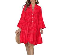 Womens Summer Sexy Long Sleeve V Neck Lace Eyelet Hollow Beach Midi Dress (3XL,04)