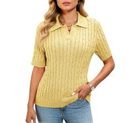 Women's Summer Short Sleeve Cable Knit Polo Shirt V Neck Pullover Sweater Casual Preppy Style Knitted Top for Spring Fall Daily Wear Office