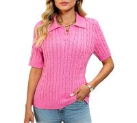 Women's Summer Short Sleeve Cable Knit Polo Shirt V Neck Pullover Sweater Casual Preppy Style Knitted Top for Spring Fall Daily Wear Office
