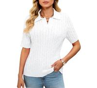 Women's Summer Short Sleeve Cable Knit Polo Shirt V Neck Pullover Sweater Casual Preppy Style Knitted Top for Spring Fall Daily Wear Office