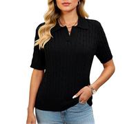 Women's Summer Short Sleeve Cable Knit Polo Shirt V Neck Pullover Sweater Casual Preppy Style Knitted Top for Spring Fall Daily Wear Office