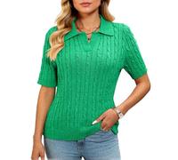 Women's Summer Short Sleeve Cable Knit Polo Shirt V Neck Pullover Sweater Casual Preppy Style Knitted Top for Spring Fall Daily Wear Office