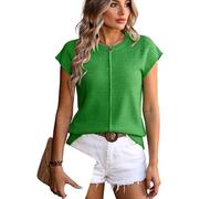 Women's Summer Short Sleeve Knit Top Casual Round Neck Loose Fit Sweater Blouse Pink Chunky Knit Pullover for Beach Vacation Daily Wear