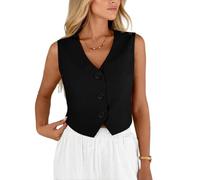 Women's Summer Sleeveless Black Button Down Vest Top V-Neck Slim Fit Casual Waistcoat Blazer Jacket For Ladies Office Work Outfit Fashionable Elegant New