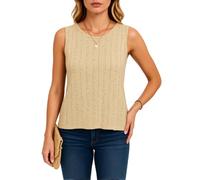 Women's Summer Sleeveless Eyelet Knit Top Casual Round Neck Tank Blouse with Scalloped Hem for Vacation Beach Daily Wear Light Blue Loose Fit