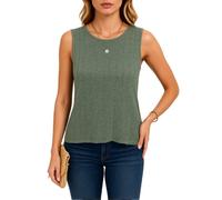 Women's Summer Sleeveless Eyelet Knit Top Casual Round Neck Tank Blouse with Scalloped Hem for Vacation Beach Daily Wear Light Blue Loose Fit