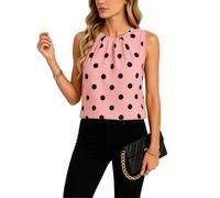 Women's Summer Sleeveless Polka Dot Blouse Casual Round Neck Flowy Chiffon Tank Top Elegant Office Work Shirt Pink Black Dots Fashion