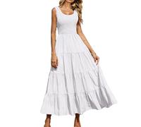 Women's Summer Sleeveless Smocked Bodice Tiered A-Line Maxi Dress Casual Beach Vacation Long Swing Dress with Pockets Black Elegant