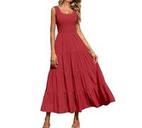 Women's Summer Sleeveless Smocked Bodice Tiered A-Line Maxi Dress Casual Beach Vacation Long Swing Dress with Pockets Black Elegant
