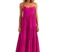 Women's Summer Sleeveless Spaghetti Strap Maxi Dress Casual Tiered Flowy Long Dress Solid Color Loose Fit Beach Vacation Sundress