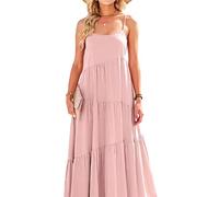 Women's Summer Sleeveless Spaghetti Strap Maxi Dress Casual Tiered Flowy Long Dress Solid Color Loose Fit Beach Vacation Sundress