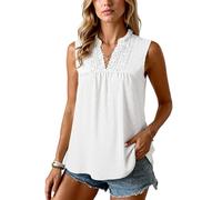 Women's Summer Sleeveless Swiss Dot Top with Lace V Neck Casual Flowy Blouse Lightweight Eyelet Tank Tops for Beach Vacation Daily Wear