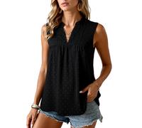 Women's Summer Sleeveless Swiss Dot Top with Lace V Neck Casual Flowy Blouse Lightweight Eyelet Tank Tops for Beach Vacation Daily Wear