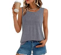 Women's Summer Sleeveless Tank Top Casual Loose Fit Ribbed Knit Scoop Neck T-Shirt Fashionable Relaxed Fit Sleeveless Blouse for Daily Wear Vacation Grey Outfits