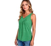 Women's Summer Sleeveless V Neck Tank Top Casual Loose Fit Flowy Blouse with Pockets Soft Cotton Blend Tunic Shirt for Spring Beach Vacation Green
