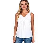 Women's Summer Sleeveless V Neck Tank Top Casual Loose Fit Flowy Blouse with Pockets Soft Cotton Blend Tunic Shirt for Spring Beach Vacation Green