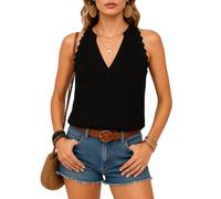 Women's Summer Sleeveless V Neck Tank Top with Scalloped Lace Trim Casual Crinkle Gauze Blouse Boho Beach Vacation Tops for Ladies Girls