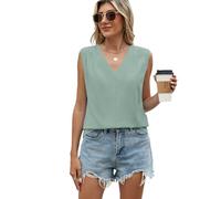 Women's Summer Solid Chiffon Sleeveless Top Loose Fit V Neck Blouse Casual Tank Shirt with Center Seam Detail for Work Party Beach Vacation Hot Pink