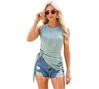 Women's Summer Solid Green Sleeveless Ribbed Knit Mini Dress with Side Tie Waist Ruched Bodycon Cocktail Party Casual Fashion Sundress for Women