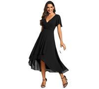 Women's Summer Solid Ruffle Sleeve Pleated V-Neck A-Line Midi Dress Elegant High Low Hem Flowy Chiffon Party Wedding Guest Cocktail Dress Light Pink