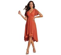 Women's Summer Solid Ruffle Sleeve Pleated V-Neck A-Line Midi Dress Elegant High Low Hem Flowy Chiffon Party Wedding Guest Cocktail Dress Light Pink