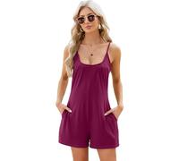 Women's Summer Spaghetti Strap Romper Casual Loose Fit Solid Color Playsuit with Pockets Sleeveless Beach Jumpsuit for Vacation Lounge Wear