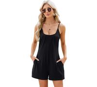 Women's Summer Spaghetti Strap Romper Casual Loose Fit Solid Color Playsuit with Pockets Sleeveless Beach Jumpsuit for Vacation Lounge Wear