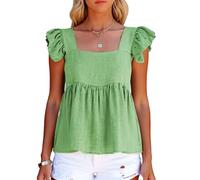 Women's Summer Square Neck Ruffle Sleeve Top Casual Flowy Babydoll Blouse Black Sleeveless Shirt Cute Flutter Cap Sleeve Tunic for Beach Vacation Daily Wear Soft