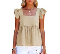 Women's Summer Square Neck Ruffle Sleeve Top Casual Flowy Babydoll Blouse Black Sleeveless Shirt Cute Flutter Cap Sleeve Tunic for Beach Vacation Daily Wear Soft