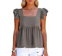 Women's Summer Square Neck Ruffle Sleeve Top Casual Flowy Babydoll Blouse Black Sleeveless Shirt Cute Flutter Cap Sleeve Tunic for Beach Vacation Daily Wear Soft