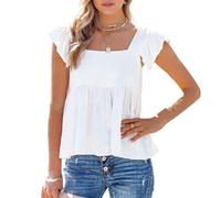 Women's Summer Square Neck Ruffle Sleeve Top Casual Flowy Babydoll Blouse Black Sleeveless Shirt Cute Flutter Cap Sleeve Tunic for Beach Vacation Daily Wear Soft