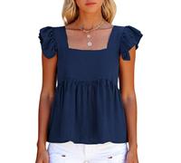 Women's Summer Square Neck Ruffle Sleeve Top Casual Flowy Babydoll Blouse Black Sleeveless Shirt Cute Flutter Cap Sleeve Tunic for Beach Vacation Daily Wear Soft