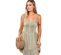 Women's Summer Square Neck Sundress Sleeveless Button Front A-Line Mini Dress with Pockets Ruffle Hem Casual Beach Vacation Outfit Sage Green