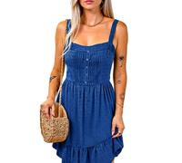 Women's Summer Square Neck Sundress Sleeveless Button Front A-Line Mini Dress with Pockets Ruffle Hem Casual Beach Vacation Outfit Sage Green